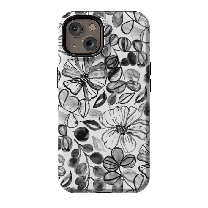 iPhone 14 StrongFit Black & White Painted Floral  by Tigatiga