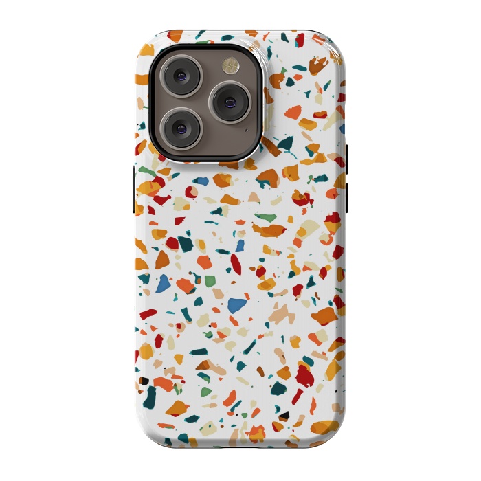 iPhone 14 Pro StrongFit Tan Terrazzo | Eclectic Quirky Confetti Painting | Celebration Colorful Boho Happy Party Graphic  by Uma Prabhakar Gokhale