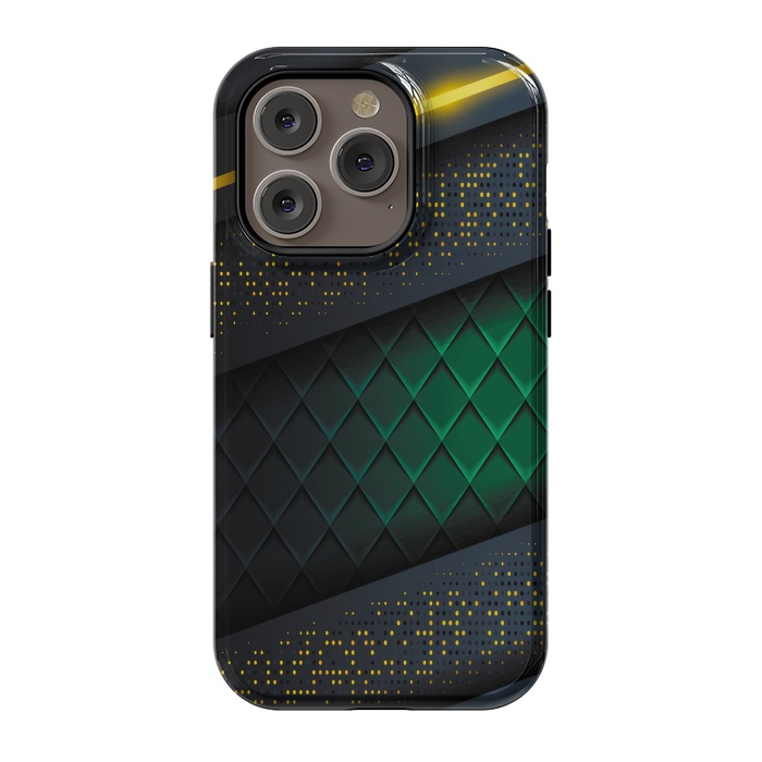 iPhone 14 Pro StrongFit black green geometrical by haroulita