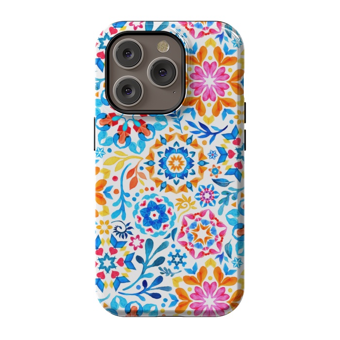 iPhone 14 Pro StrongFit Watercolor Kaleidoscope Floral - brights by Micklyn Le Feuvre