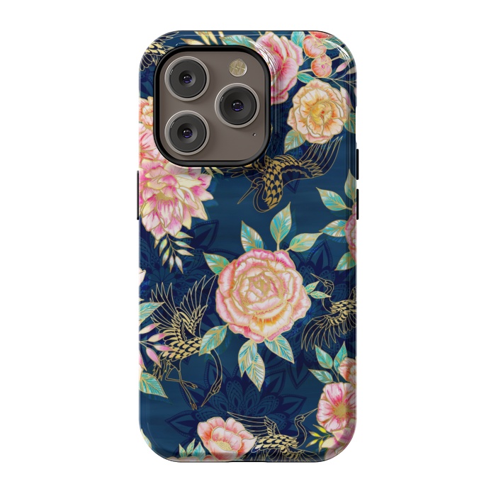 iPhone 14 Pro StrongFit Gilded Peonies and Cranes by gingerlique