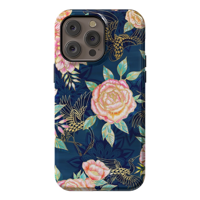iPhone 14 Pro max StrongFit Gilded Peonies and Cranes by gingerlique