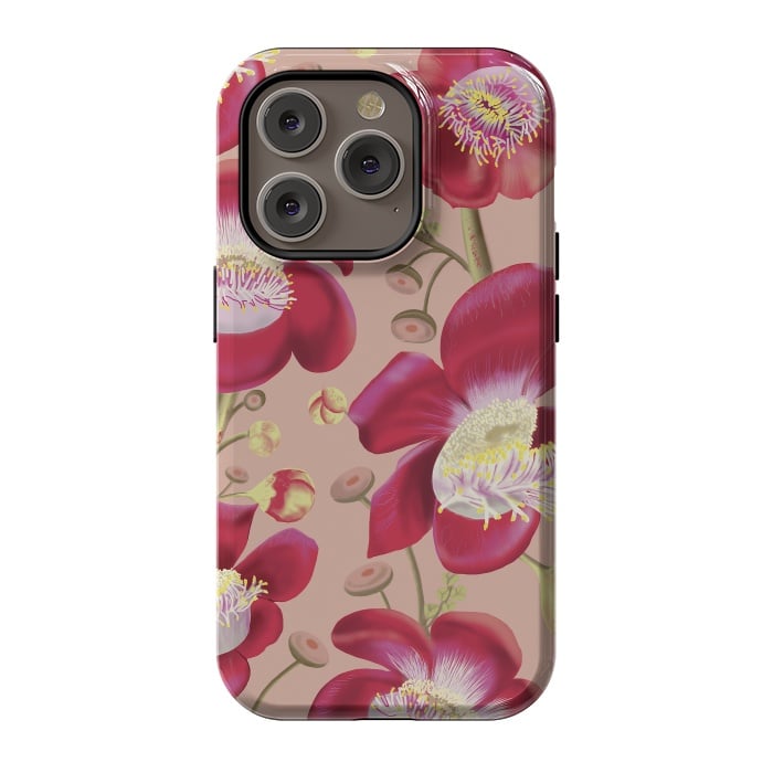 iPhone 14 Pro StrongFit Cannonball Tree Pattern - Blush by Anis Illustration