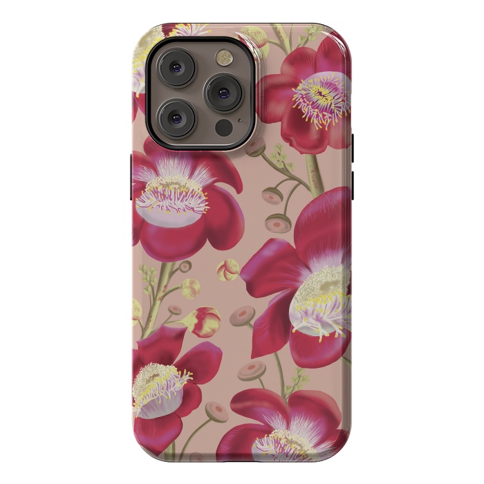 iPhone 14 Pro max StrongFit Cannonball Tree Pattern - Blush by Anis Illustration