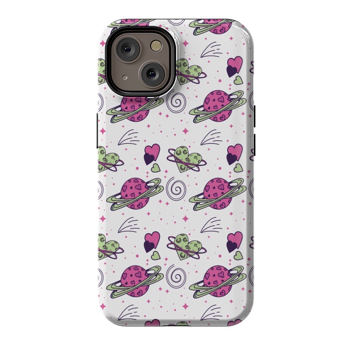 iPhone 14 StrongFit PINK GREEN SPACE LOVE PATTERN by MALLIKA