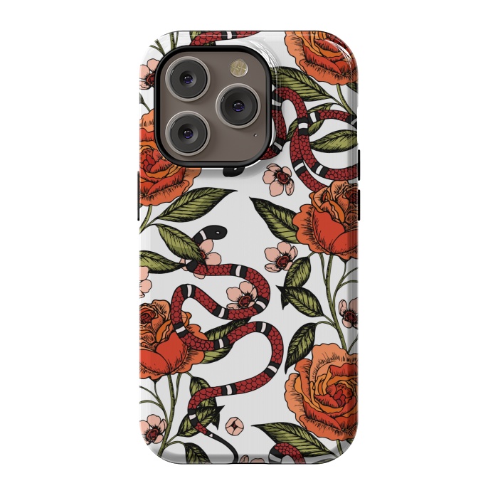 iPhone 14 Pro StrongFit Roses and snake. White pattern by Julia Badeeva