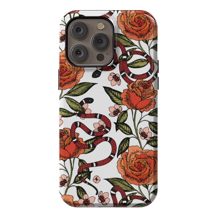 iPhone 14 Pro max StrongFit Roses and snake. White pattern by Julia Badeeva