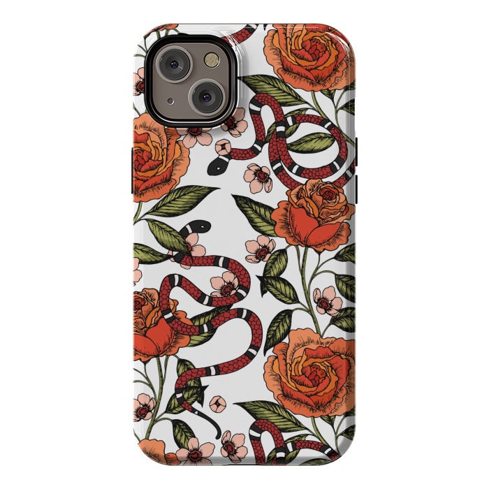 iPhone 14 Plus StrongFit Roses and snake. White pattern by Julia Badeeva