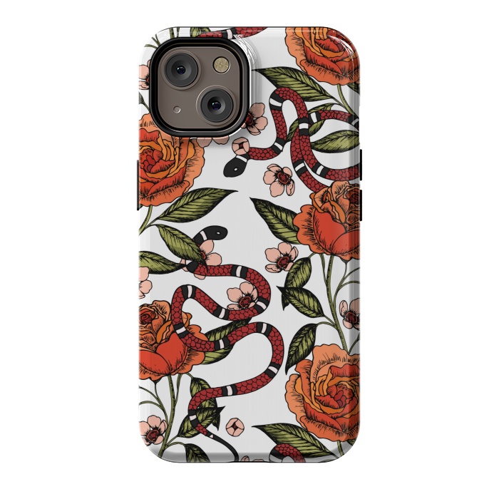 iPhone 14 StrongFit Roses and snake. White pattern by Julia Badeeva