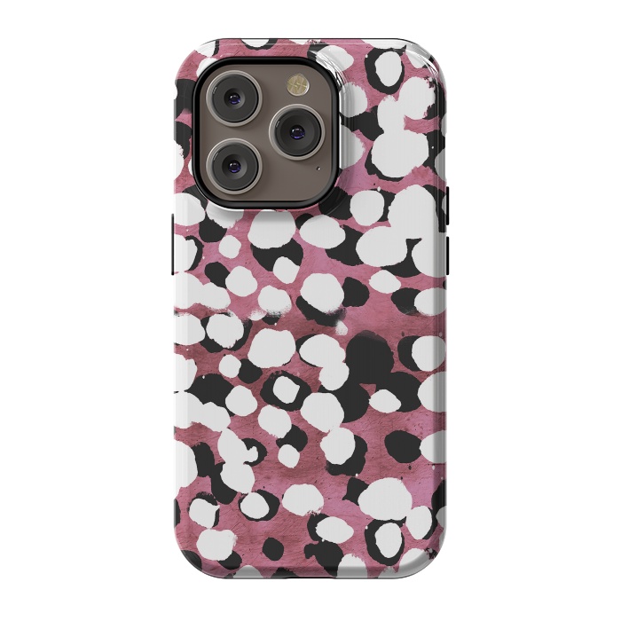 iPhone 14 Pro StrongFit Ink spots on metallic pink stone by Oana 