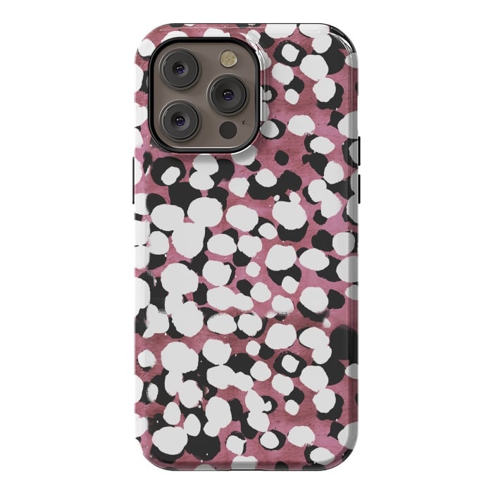 iPhone 14 Pro max StrongFit Ink spots on metallic pink stone by Oana 