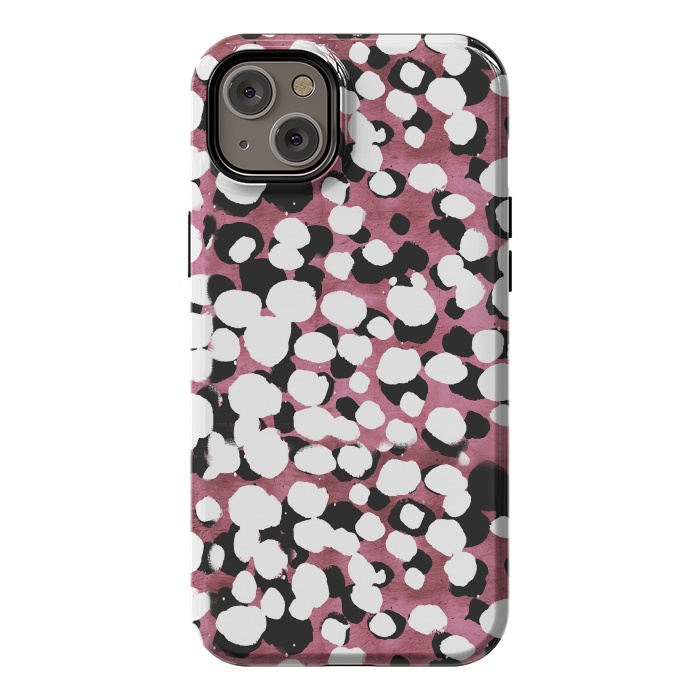 iPhone 14 Plus StrongFit Ink spots on metallic pink stone by Oana 