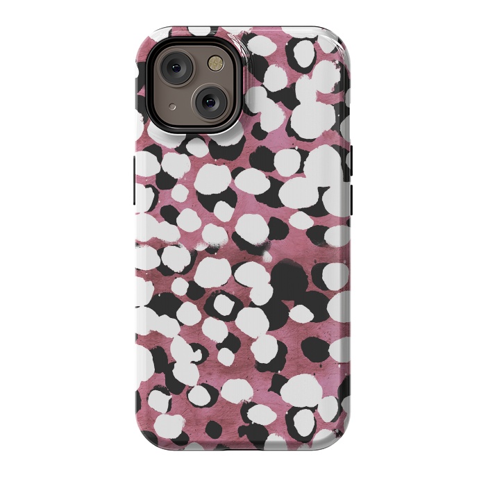 iPhone 14 StrongFit Ink spots on metallic pink stone by Oana 