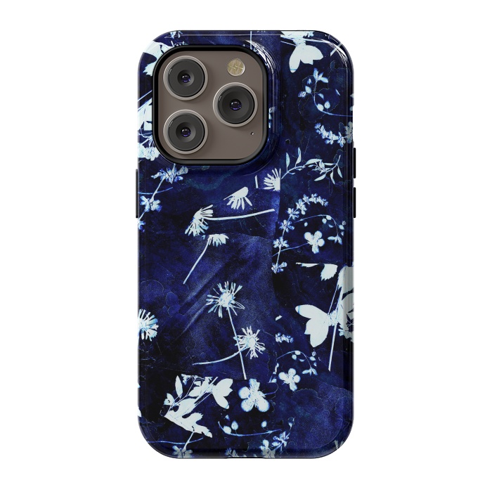 iPhone 14 Pro StrongFit Pressed flowers indigo cyanotype by Oana 
