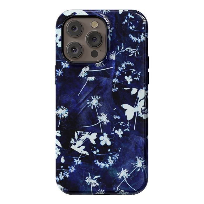 iPhone 14 Pro max StrongFit Pressed flowers indigo cyanotype by Oana 