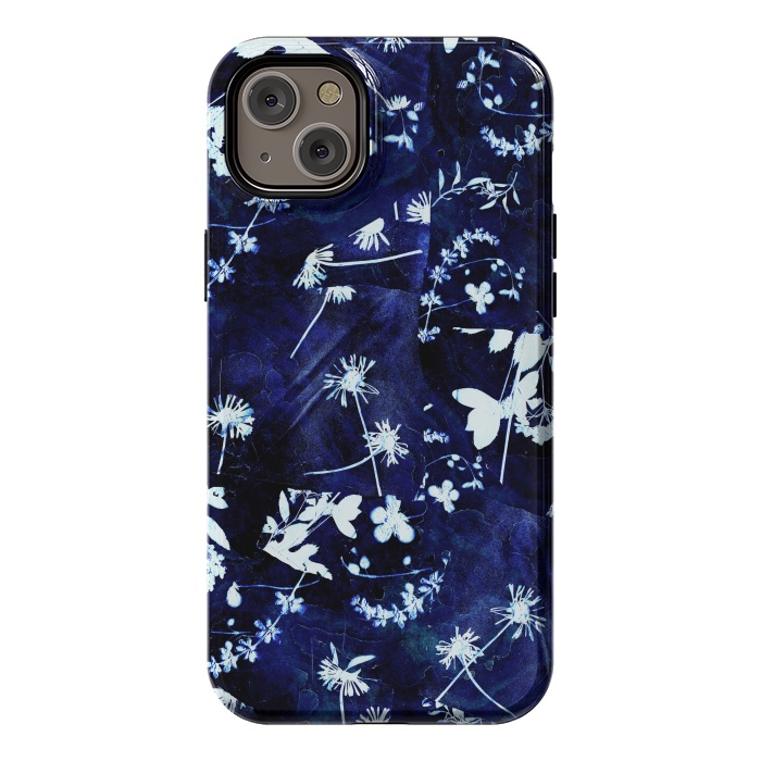 iPhone 14 Plus StrongFit Pressed flowers indigo cyanotype by Oana 
