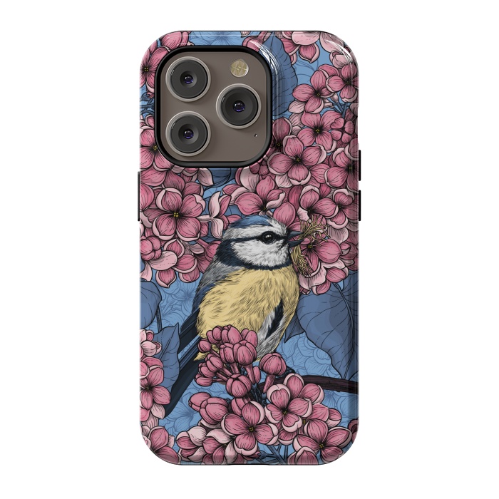 iPhone 14 Pro StrongFit Tit bird in the lilac garden by Katerina Kirilova
