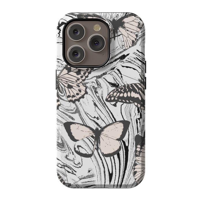 iPhone 14 Pro StrongFit Butterflies and black ink marble by Oana 