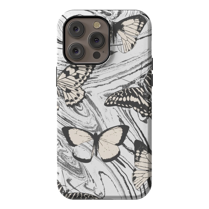iPhone 14 Pro max StrongFit Butterflies and black ink marble by Oana 