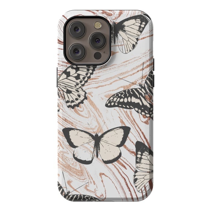 iPhone 14 Pro max StrongFit Butterflies and gold painted marble by Oana 