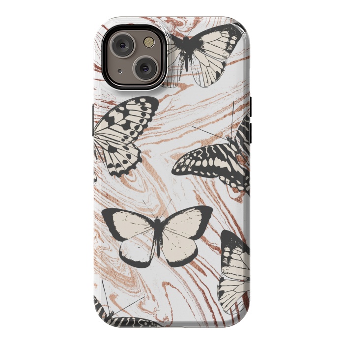 iPhone 14 Plus StrongFit Butterflies and gold painted marble by Oana 