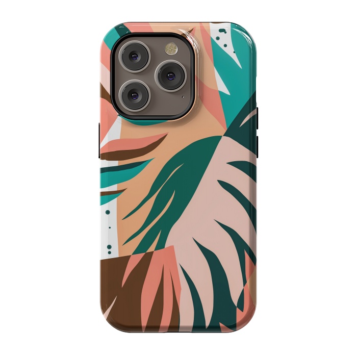 iPhone 14 Pro StrongFit Watching The Leaves Turn, Tropical Autumn Colorful Eclectic Abstract Palm Nature Boho Graphic Design by Uma Prabhakar Gokhale