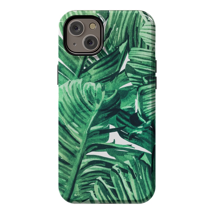 iPhone 14 Plus StrongFit Tropical State of Mind | Watercolor Palm Banana Leaves Painting | Botanical Jungle Bohemian Plants by Uma Prabhakar Gokhale