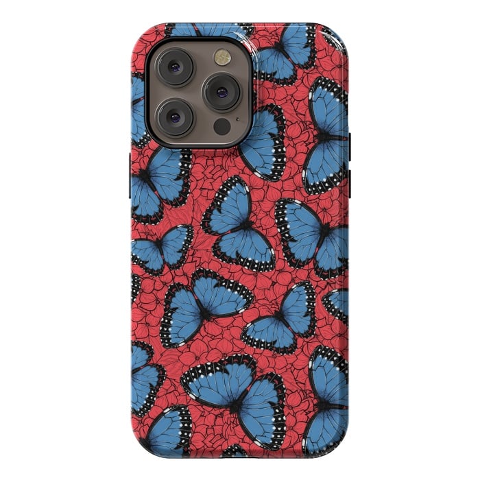 iPhone 14 Pro max StrongFit Blue Morpho butterfly on red hydrangea by Katerina Kirilova