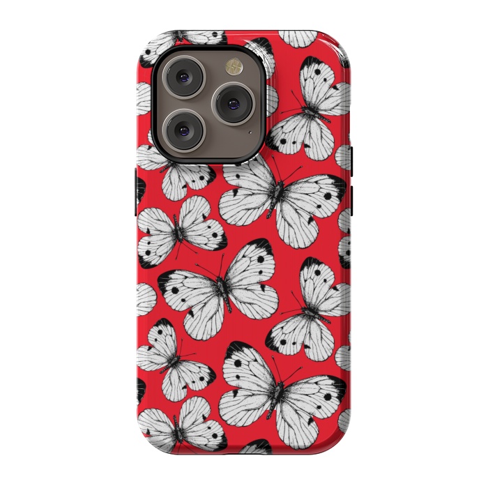 iPhone 14 Pro StrongFit Cabbage butterfly pattern on red by Katerina Kirilova