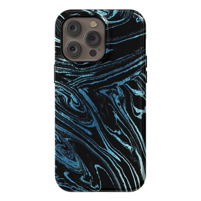 iPhone 14 Pro max StrongFit Metallic blue marble stripes by Oana 