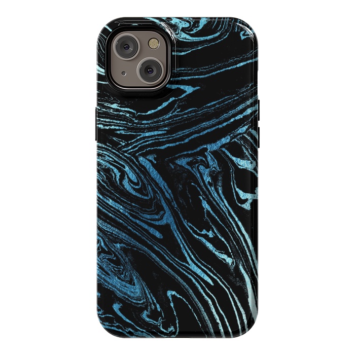 iPhone 14 Plus StrongFit Metallic blue marble stripes by Oana 
