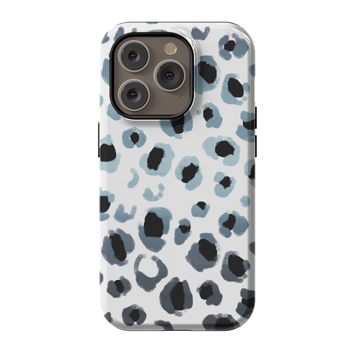 iPhone 14 Pro StrongFit Blue silver leopard spots by Oana 