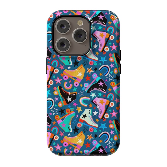 iPhone 14 Pro StrongFit Retro Rainbow Roller Skates and Stars by Micklyn Le Feuvre