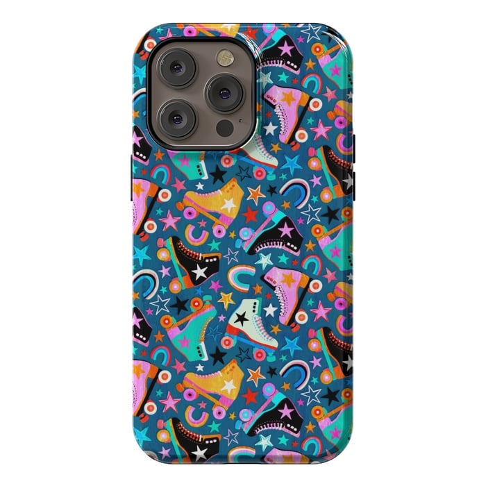iPhone 14 Pro max StrongFit Retro Rainbow Roller Skates and Stars by Micklyn Le Feuvre