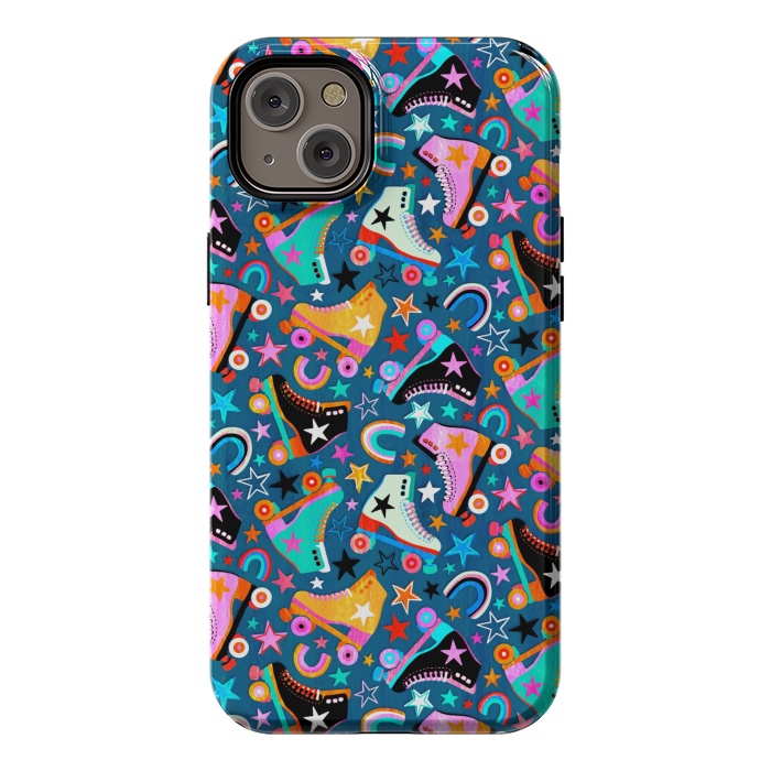 iPhone 14 Plus StrongFit Retro Rainbow Roller Skates and Stars by Micklyn Le Feuvre
