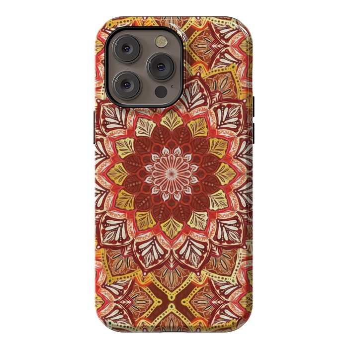 iPhone 14 Pro max StrongFit Boho Mandala in Rust Red and Faux Gold by Micklyn Le Feuvre