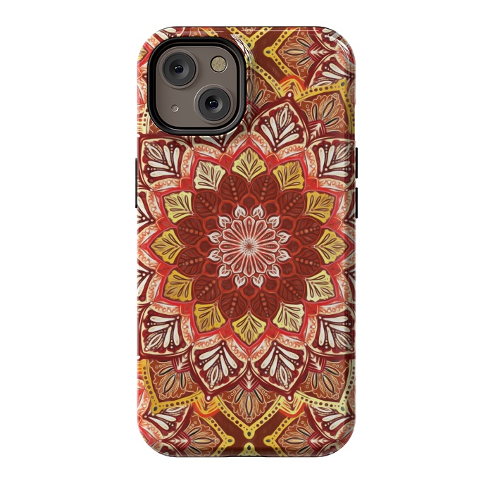 iPhone 14 StrongFit Boho Mandala in Rust Red and Faux Gold by Micklyn Le Feuvre