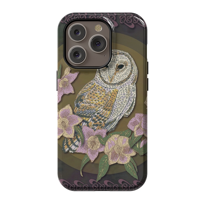 iPhone 14 Pro StrongFit Owl & Hellebore by Lotti Brown