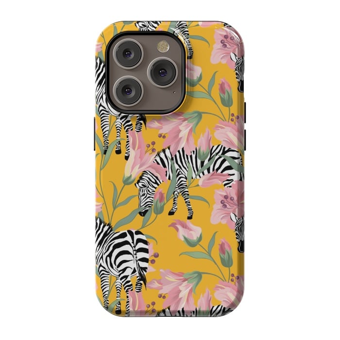 iPhone 14 Pro StrongFit Striped For Life | Zebra Mango Forest | Modern Bohemian Wildlife Jungle | Botanical Nature by Uma Prabhakar Gokhale