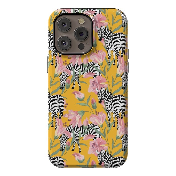 iPhone 14 Pro max StrongFit Striped For Life | Zebra Mango Forest | Modern Bohemian Wildlife Jungle | Botanical Nature by Uma Prabhakar Gokhale