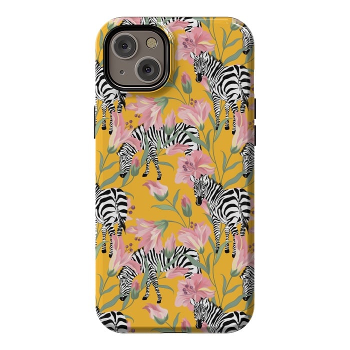 iPhone 14 Plus StrongFit Striped For Life | Zebra Mango Forest | Modern Bohemian Wildlife Jungle | Botanical Nature by Uma Prabhakar Gokhale