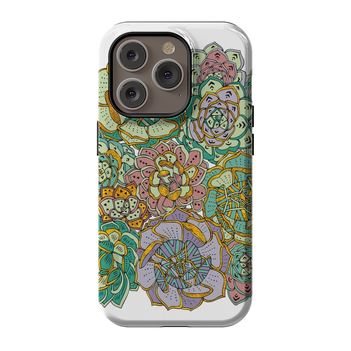 iPhone 14 Pro StrongFit Colorful Succulents by Pom Graphic Design
