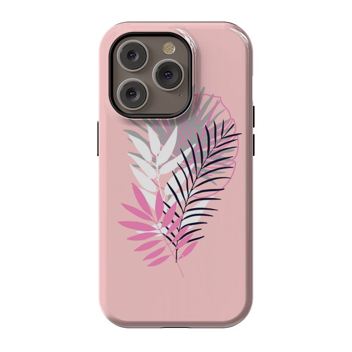 iPhone 14 Pro StrongFit Pink tropical leaves by Martina