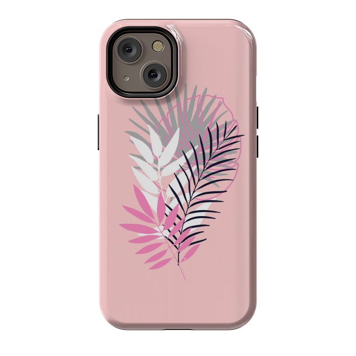 iPhone 14 StrongFit Pink tropical leaves by Martina