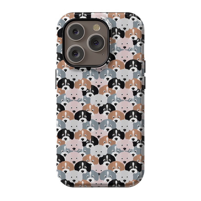 iPhone 14 Pro StrongFit Cute Black Brown Pink Grey Puppy Dogs Illustration by InovArts