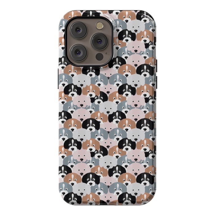 iPhone 14 Pro max StrongFit Cute Black Brown Pink Grey Puppy Dogs Illustration by InovArts