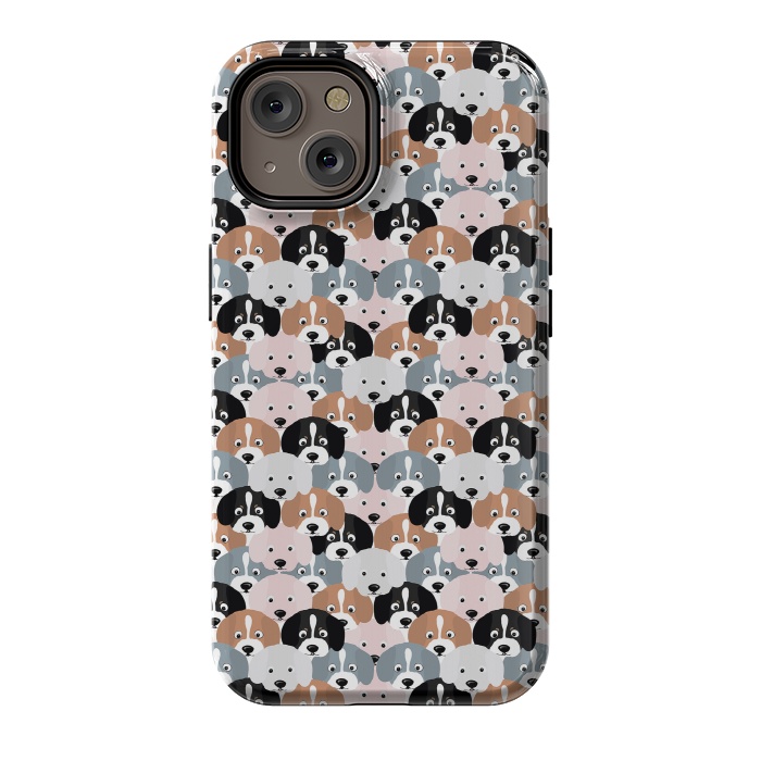 iPhone 14 StrongFit Cute Black Brown Pink Grey Puppy Dogs Illustration by InovArts