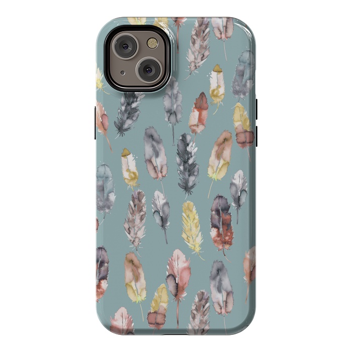 iPhone 14 Plus StrongFit Boho Feathers Watercolor Yellow by Ninola Design