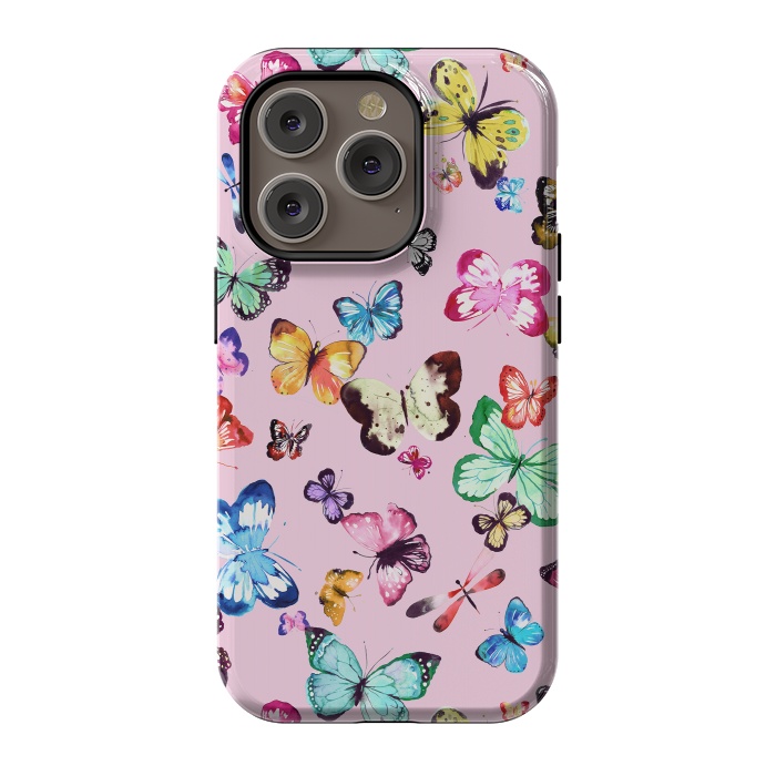 iPhone 14 Pro StrongFit Watercolor Pink Butterflies by Ninola Design