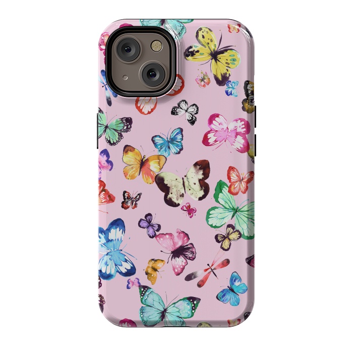iPhone 14 StrongFit Watercolor Pink Butterflies by Ninola Design